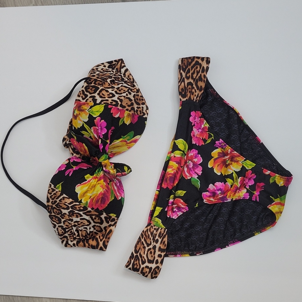 Victoria's Secret 34C Leopard & Floral Halter Push Up Bikini Swimsuit Large